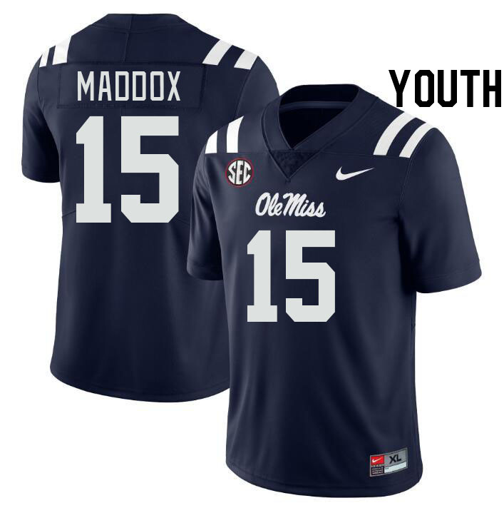 Youth #15 AJ Maddox Ole Miss Rebels College Football Jerseys Stitched-Navy